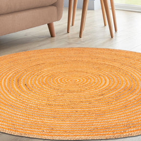 Braided Jute Reversible Round Indoor Outdoor Area Rug - Orange