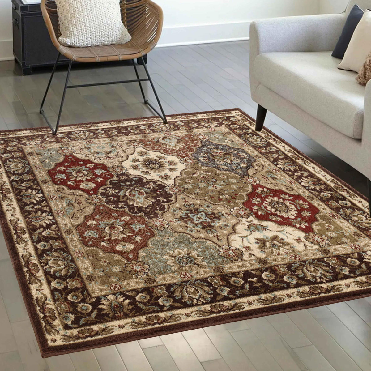 Palmyra Traditional Floral Medallion Indoor Area Rug Or Runner Rug - Chocolate