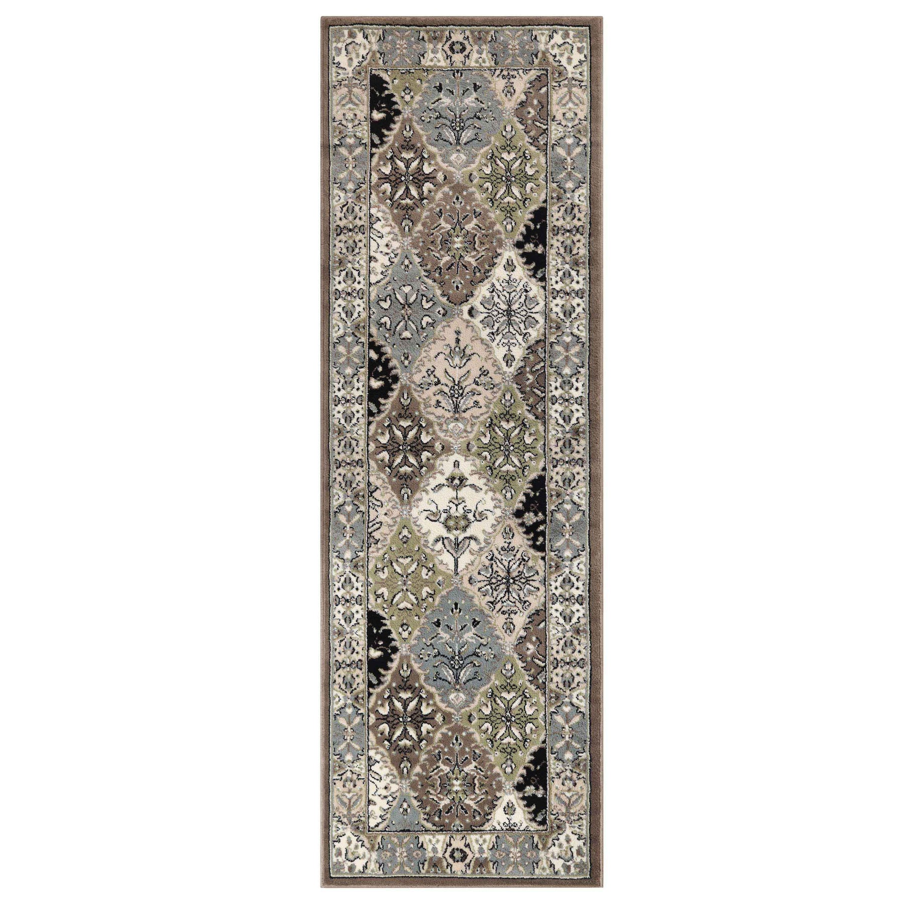 Paloma Contemporary Damask Indoor Area Rug or Runner Rug Or Door Mat - Brown