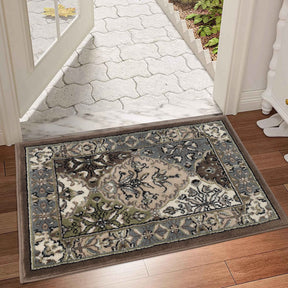 Paloma Contemporary Damask Indoor Area Rug or Runner Rug Or Door Mat - Brown