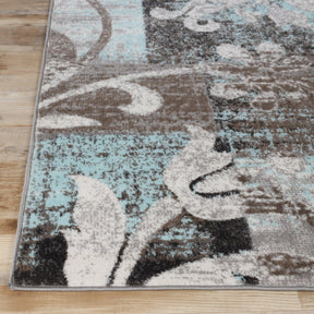 Pastiche Contemporary Floral Patchwork Indoor Area Rug or Runner - Brown-Turquoise