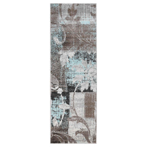 Pastiche Contemporary Floral Patchwork Indoor Area Rug or Runner - Brown-Turquoise