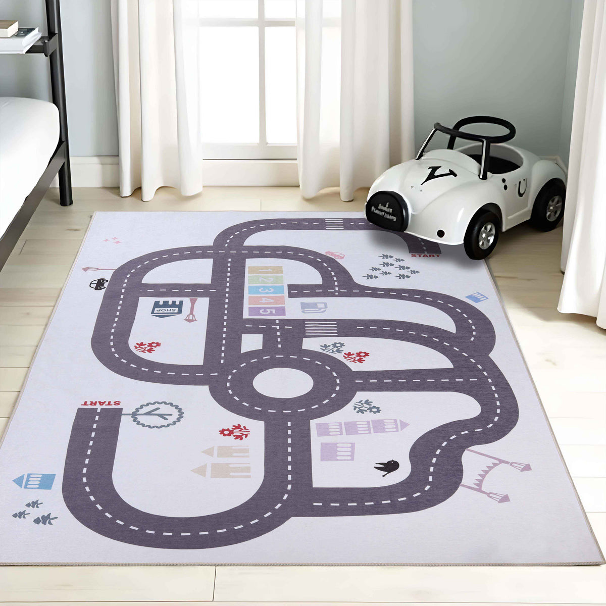 Path Non-Slip Kids Playroom Nursery Washable Indoor Area Rug