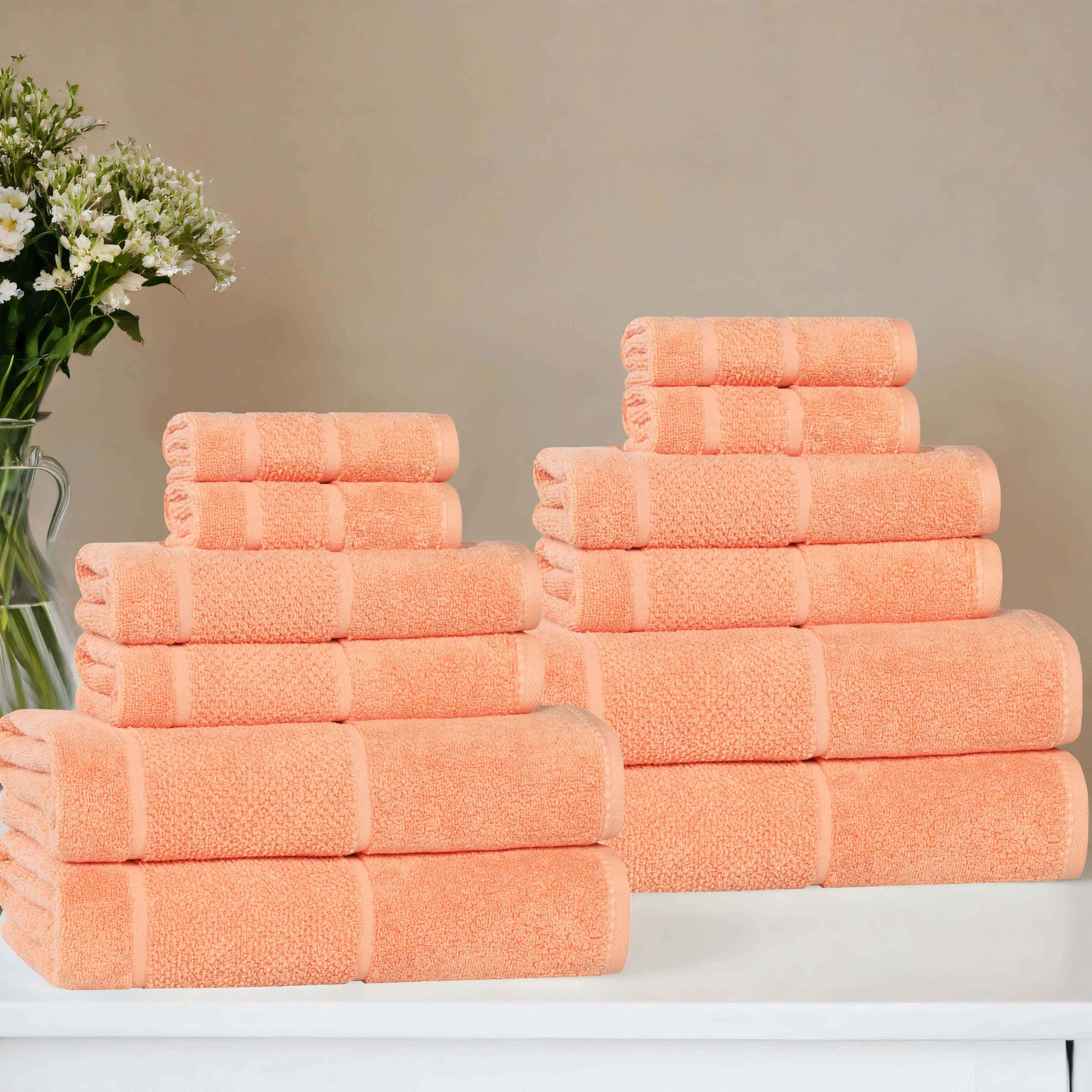 Mile Smart Twist Cotton Solid Thick Border 12 Piece Towel Set