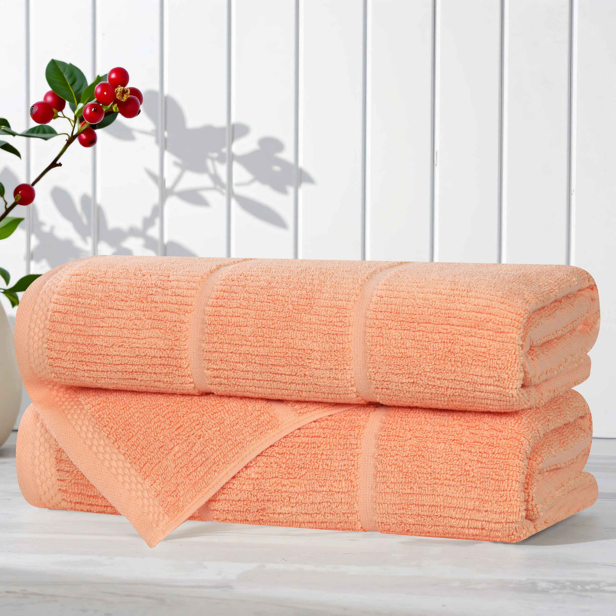 Milo Smart Twist Cotton Solid Ribbed Bath Towels, Set of 2