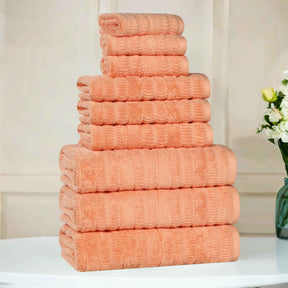 Mika Smart Twist Cotton Solid Textured Ribbed 9 Piece Towel Set