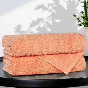 Mika Smart Twist Cotton Solid Textured Ribbed Bath Towels, Set of 2