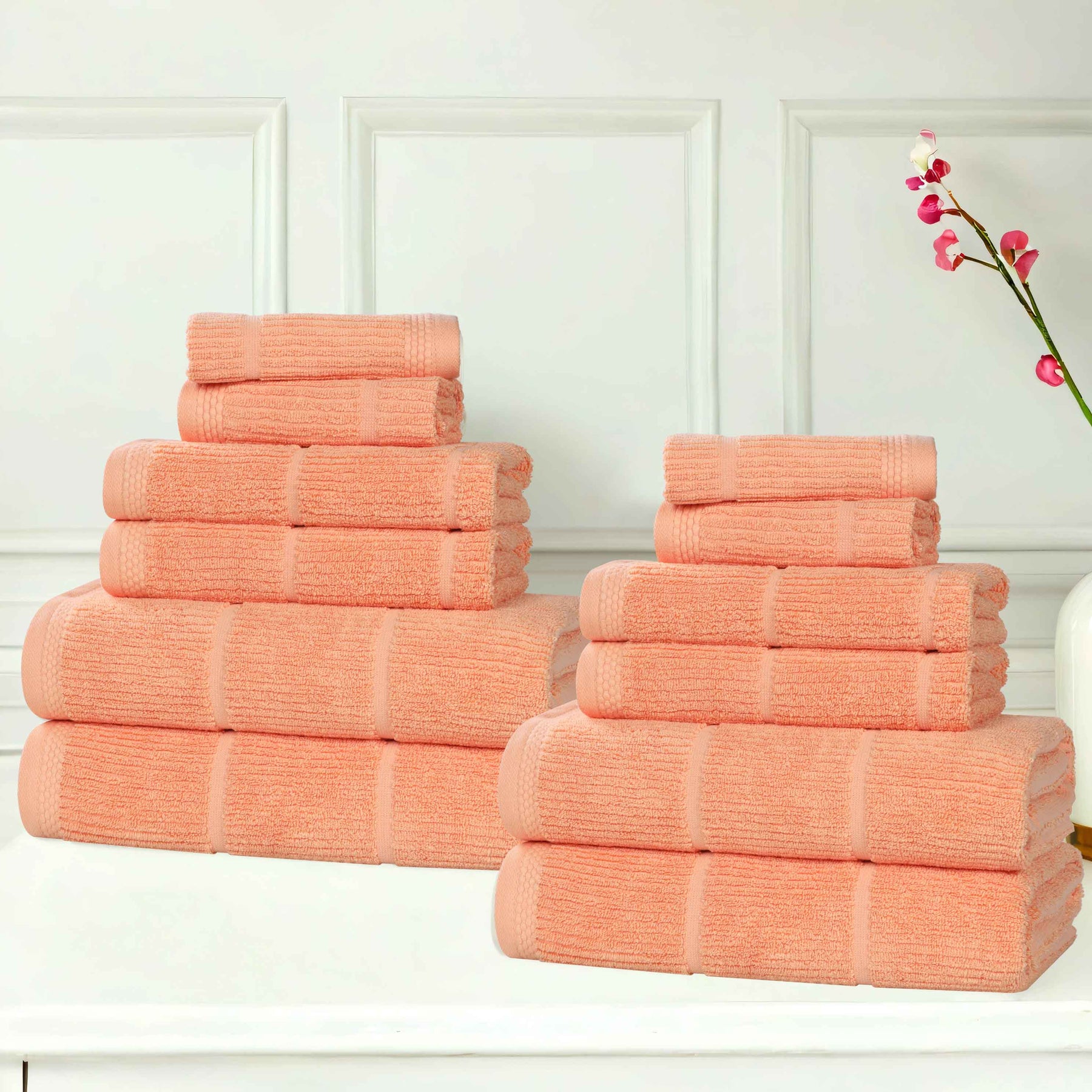 Milo Smart Twist Cotton Medium Weight Solid Ribbed 12 Piece Towel Set