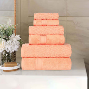 Chevron Zero Twist Solid and Jacquard Soft Cotton 6 Piece Towel Set