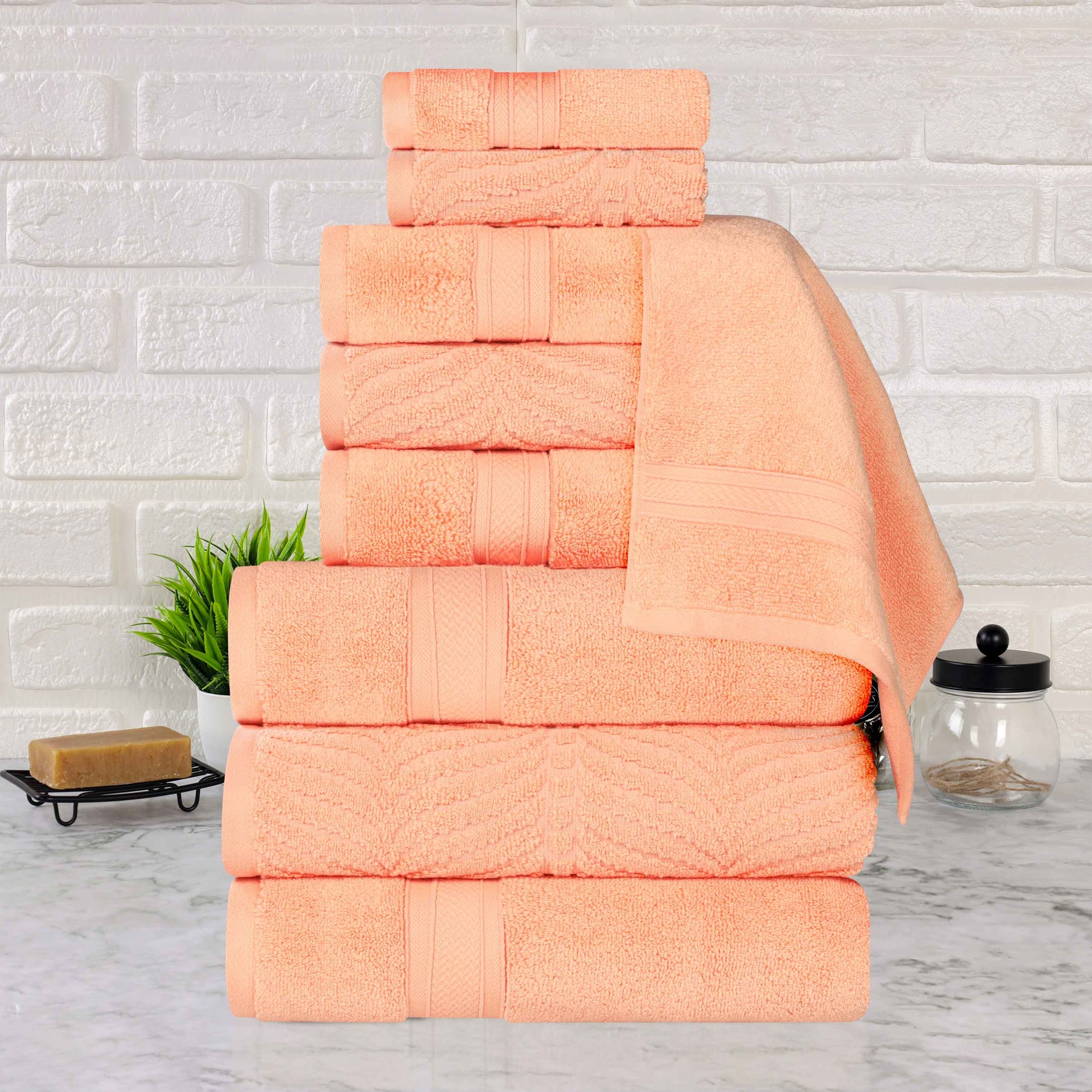 Chevron Zero Twist Solid and Jacquard Cotton 9 Piece Towel Set