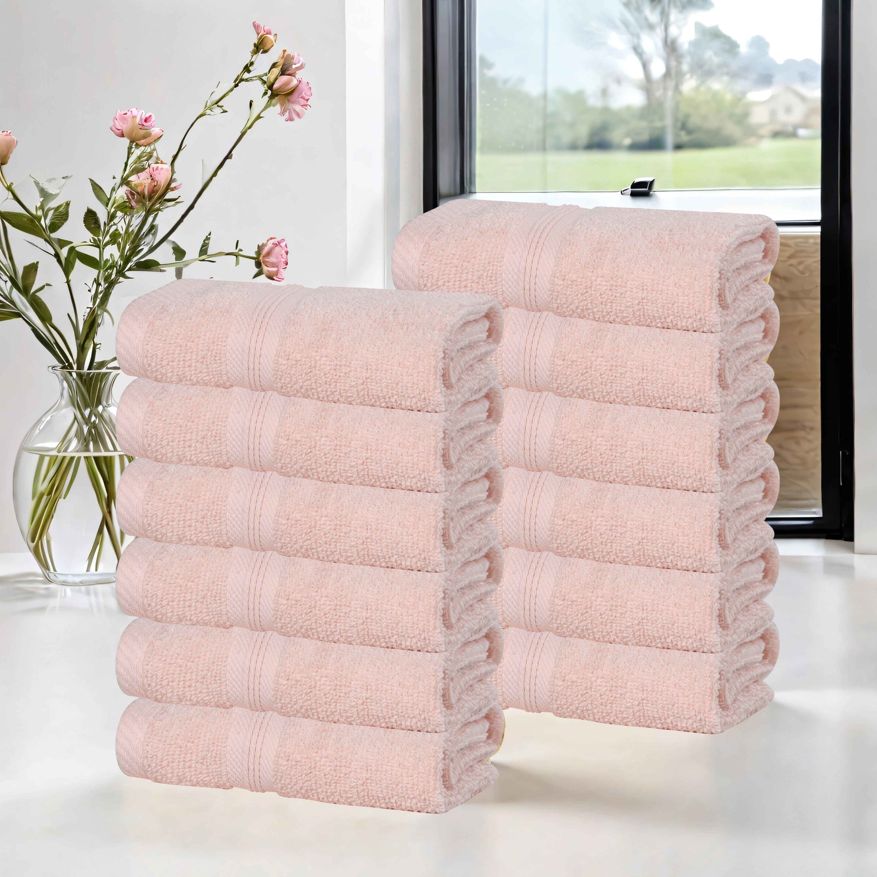 Smart Dry Zero Twist Cotton Medium Weight Face Towels, Set of 12