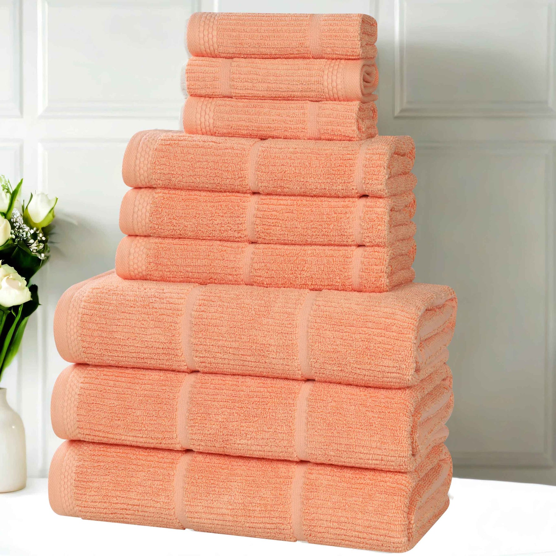 Milo Smart Twist Cotton Medium Weight Solid Ribbed 9 Piece Towel Set