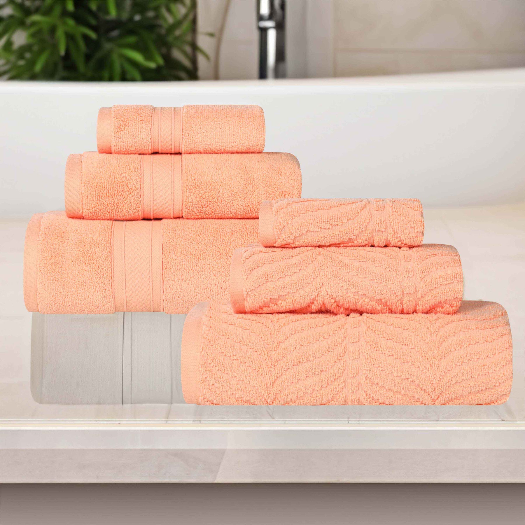 Chevron Zero Twist Solid and Jacquard Soft Cotton 6 Piece Towel Set