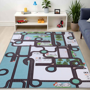 Country Road Non-Slip Kids Playroom Nursery Washable Indoor Area Rug