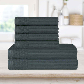 Soho Cotton Ribbed Textured Absorbent Hand and Bath Towel Set