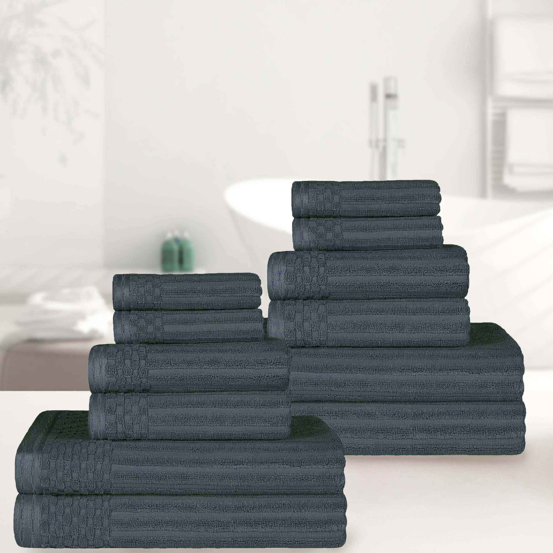 Soho Ribbed Cotton Absorbent Medium Weight 12 Piece Towel Set