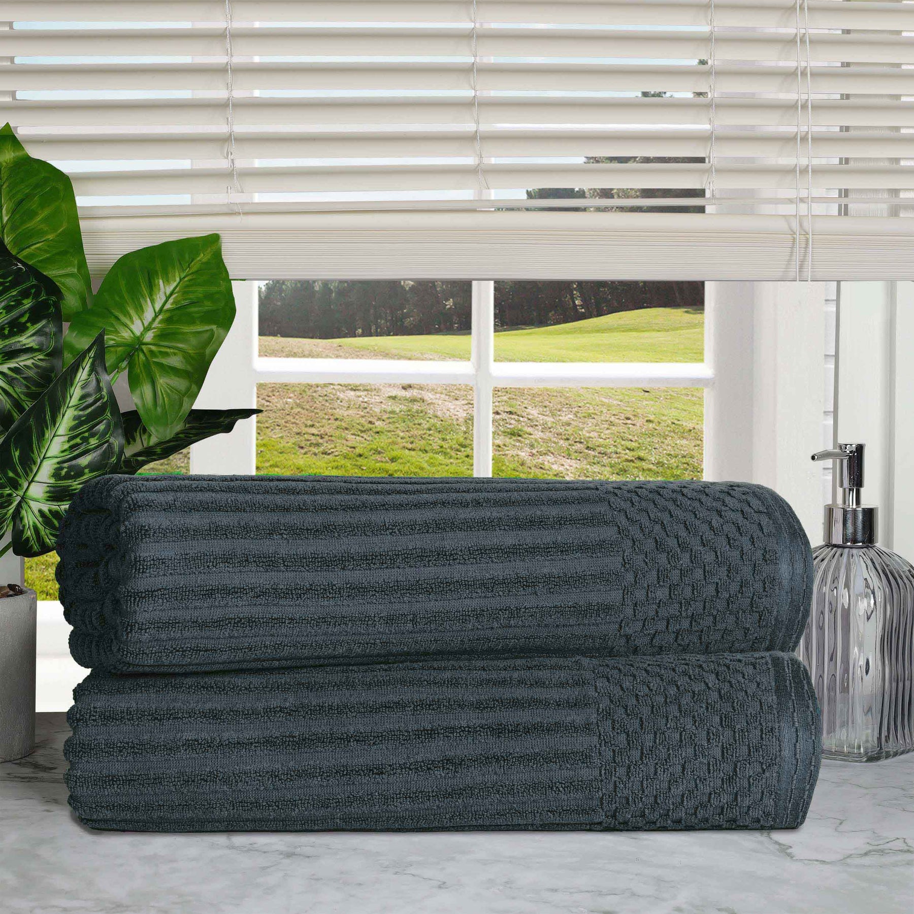 Soho Ribbed Cotton Absorbent 2 Piece Bath Sheet Towel Set