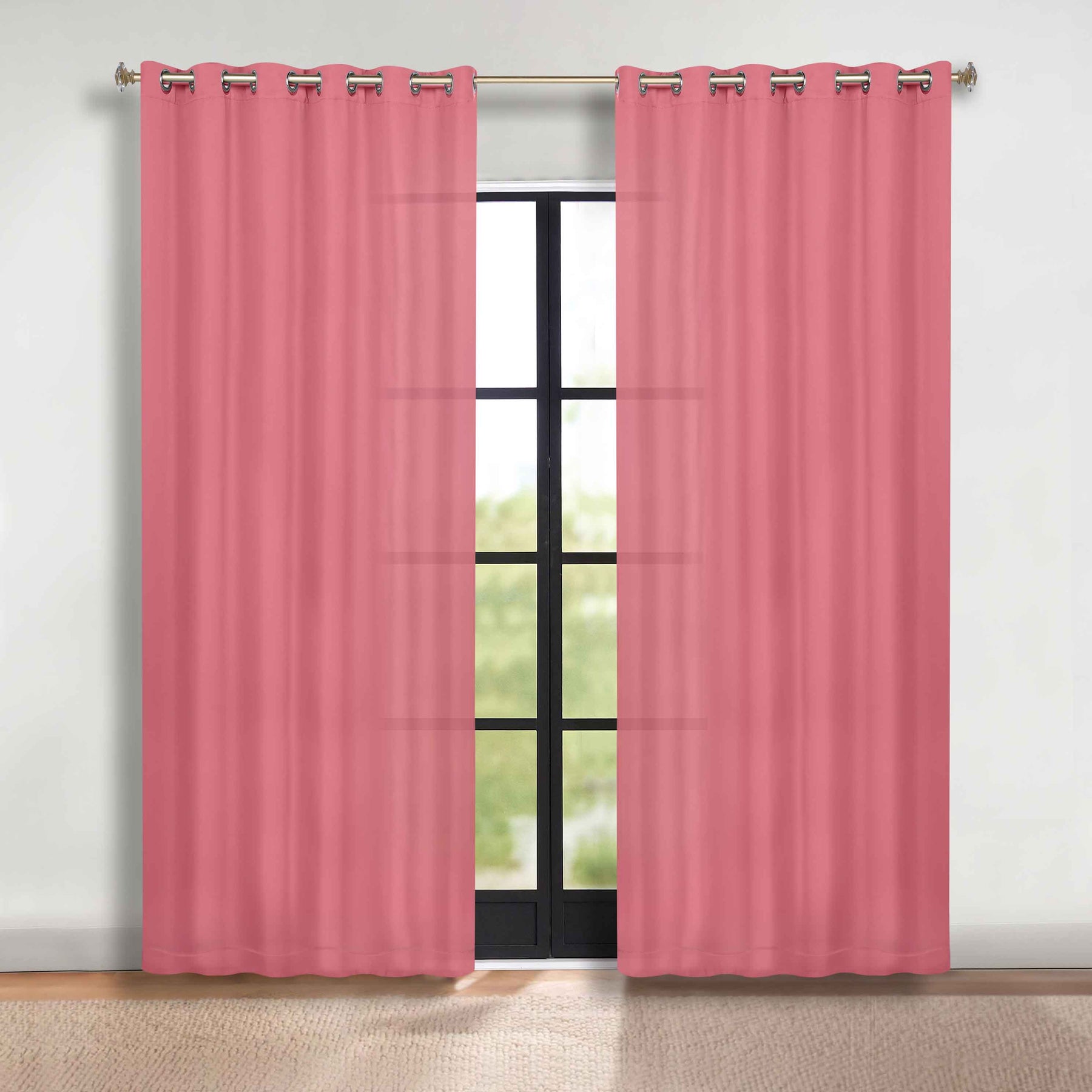 Classic Modern Solid Room Darkening Blackout Curtain Panels, Set of 2 - Pink