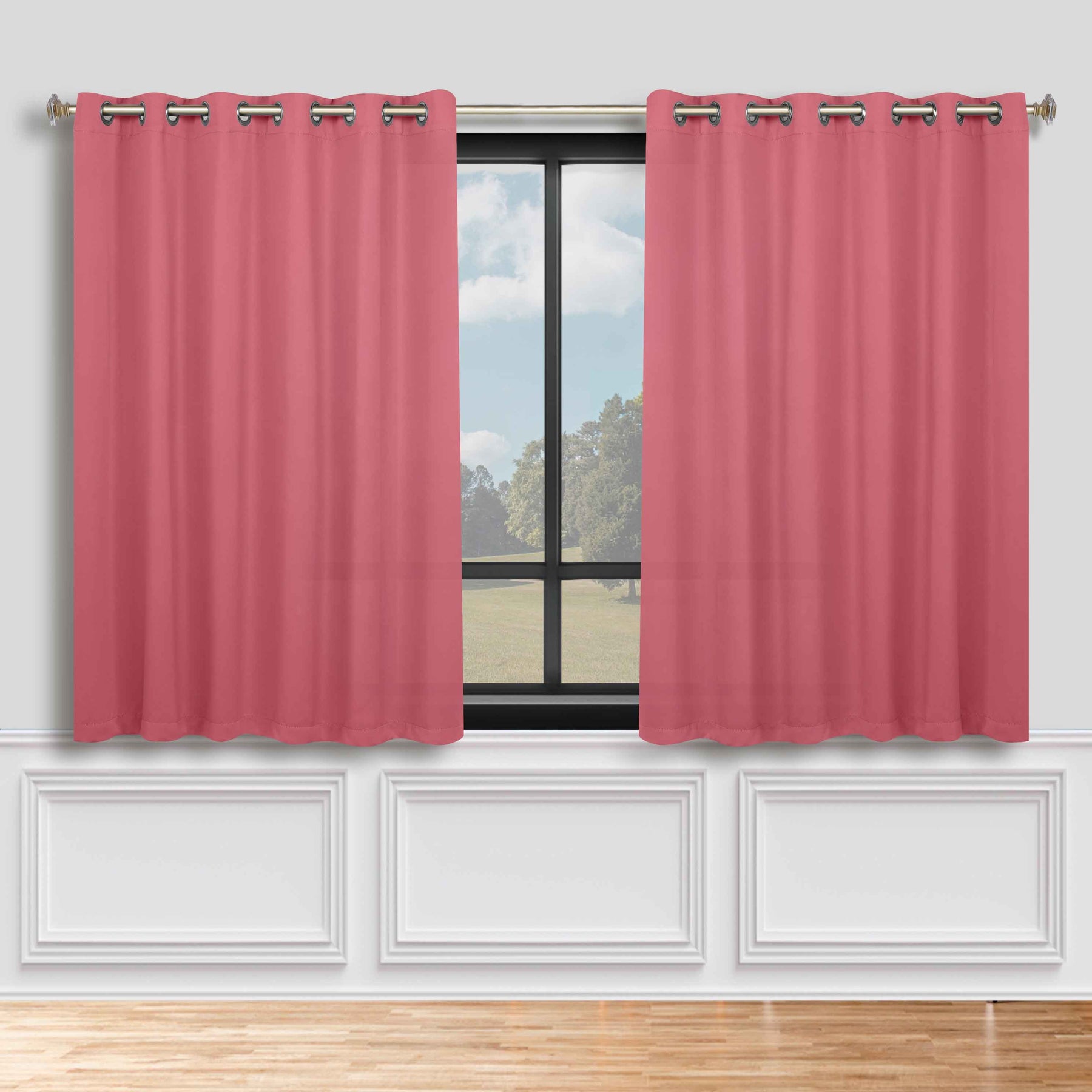 Classic Modern Solid Room Darkening Blackout Curtain Panels, Set of 2 - Pink