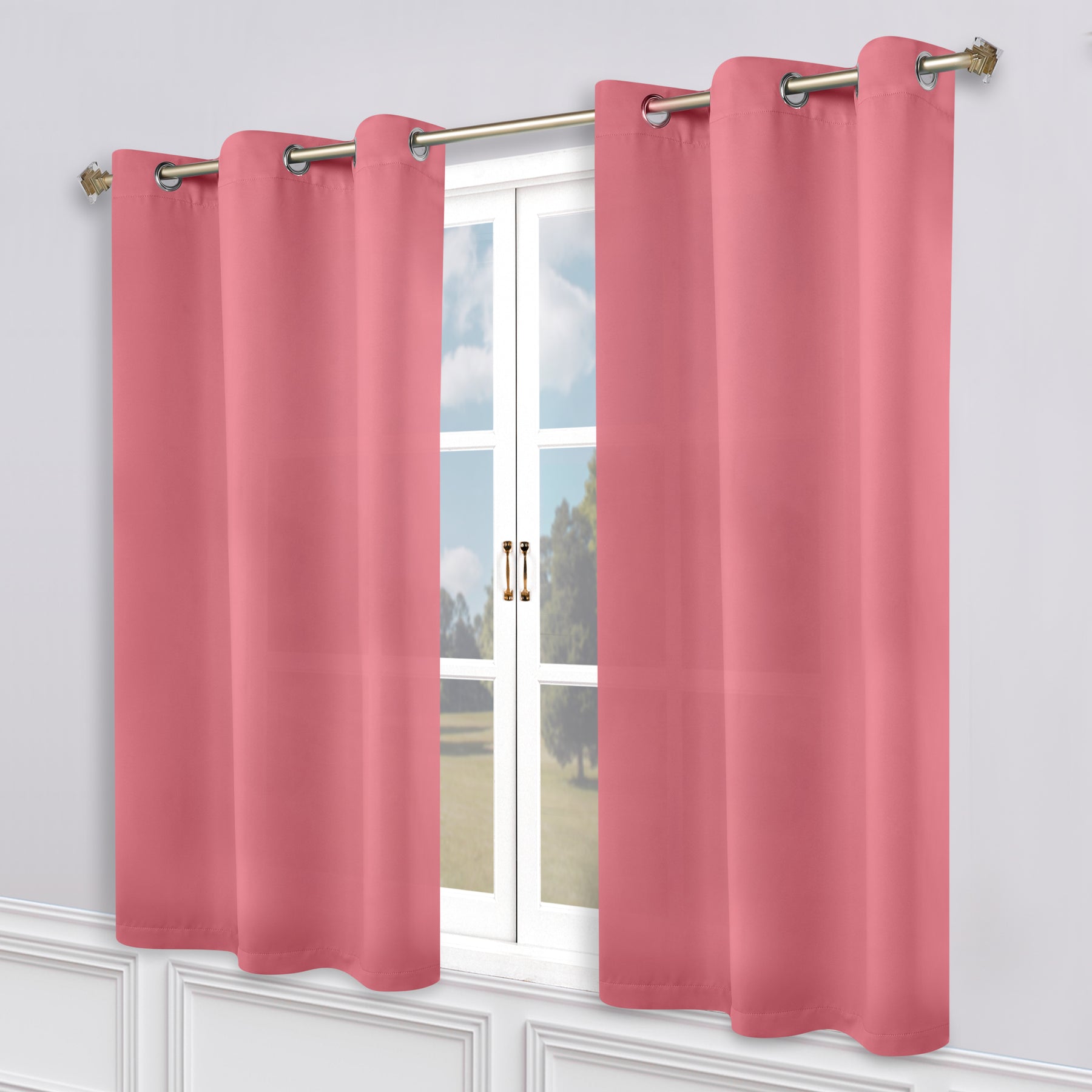 Classic Modern Solid Room Darkening Blackout Curtain Panels, Set of 2 - Pink