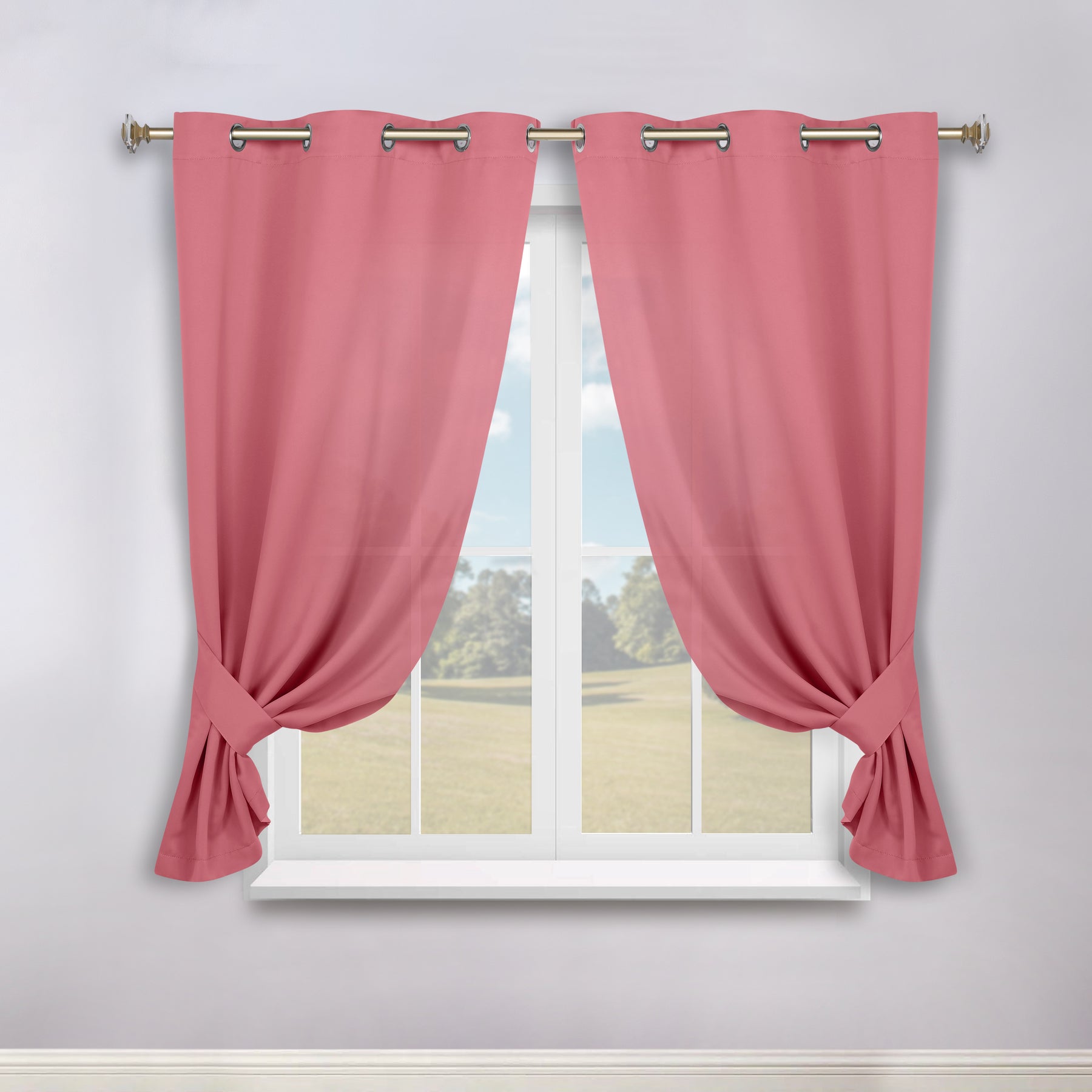 Classic Modern Solid Room Darkening Blackout Curtain Panels, Set of 2 - Pink