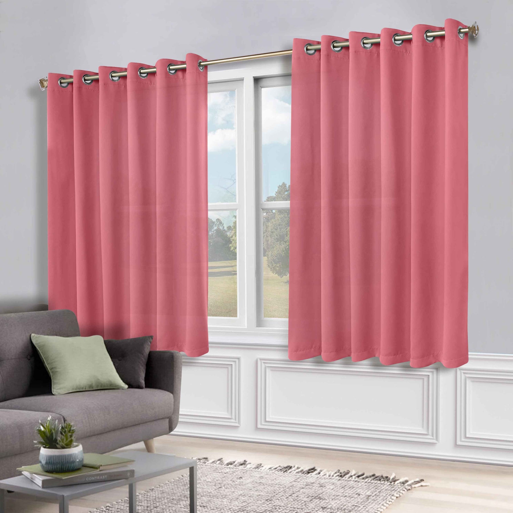 Classic Modern Solid Room Darkening Blackout Curtain Panels, Set of 2 - Pink