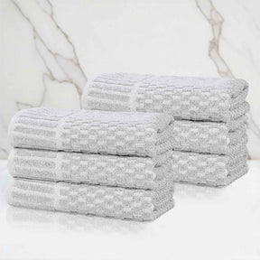 Juno Cotton Blend Textured Checkered Ribbed Border Hand Towels, Set of 6