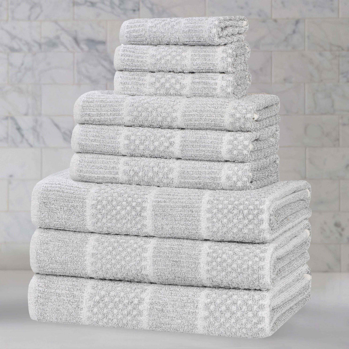 Naples Cotton Blend Textured Checkered and Ribbed 9 Piece Towel Set