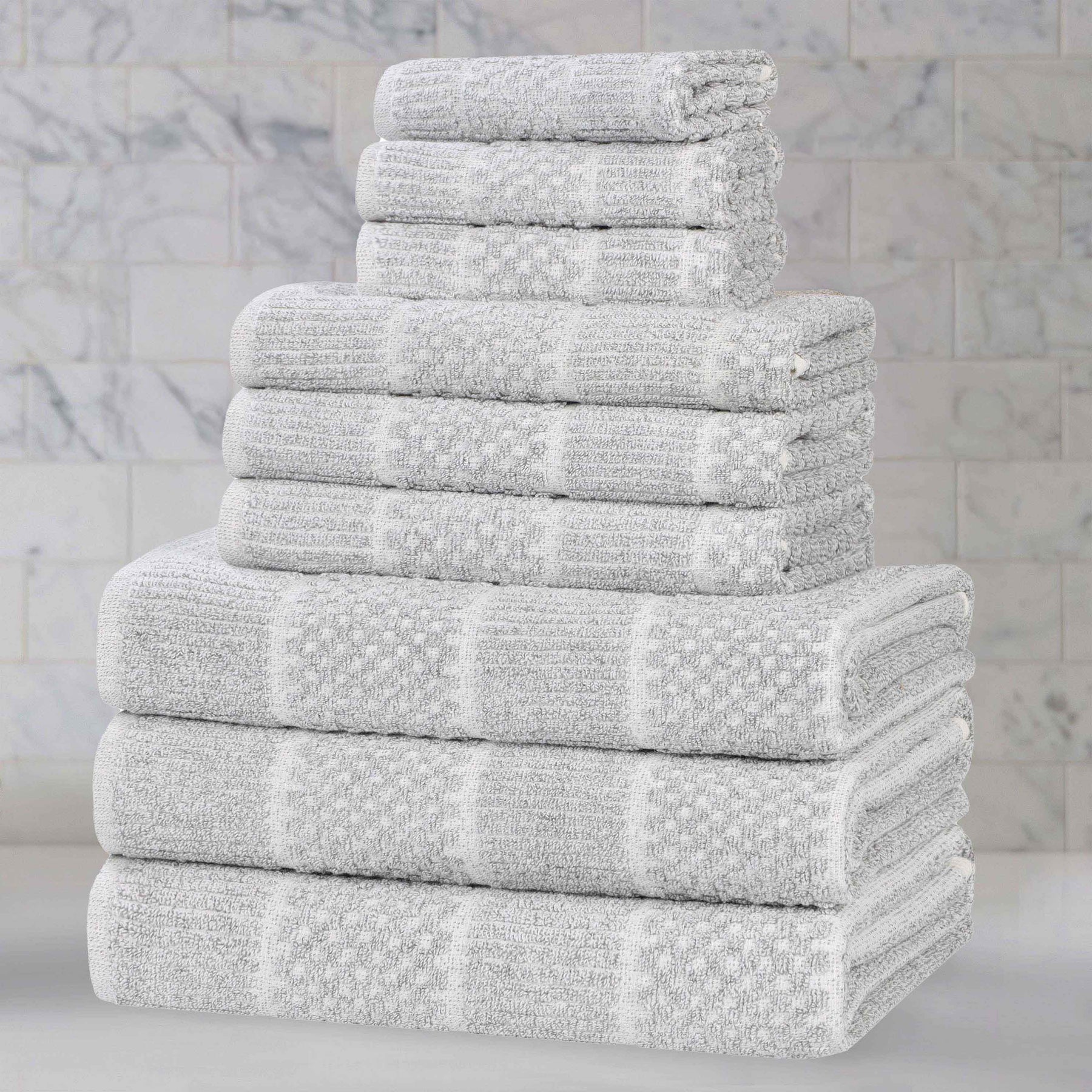 Naples Cotton Blend Textured Checkered and Ribbed 9 Piece Towel Set