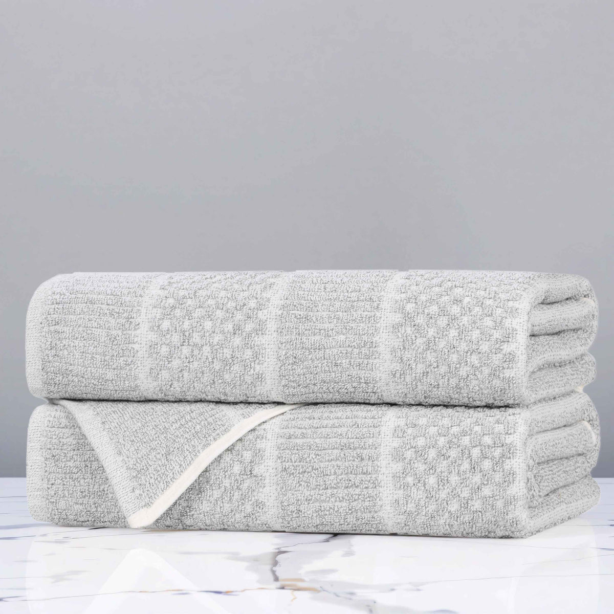 Naples Cotton Blend Textured Checkered & Ribbed Bath Towels, Set of 2