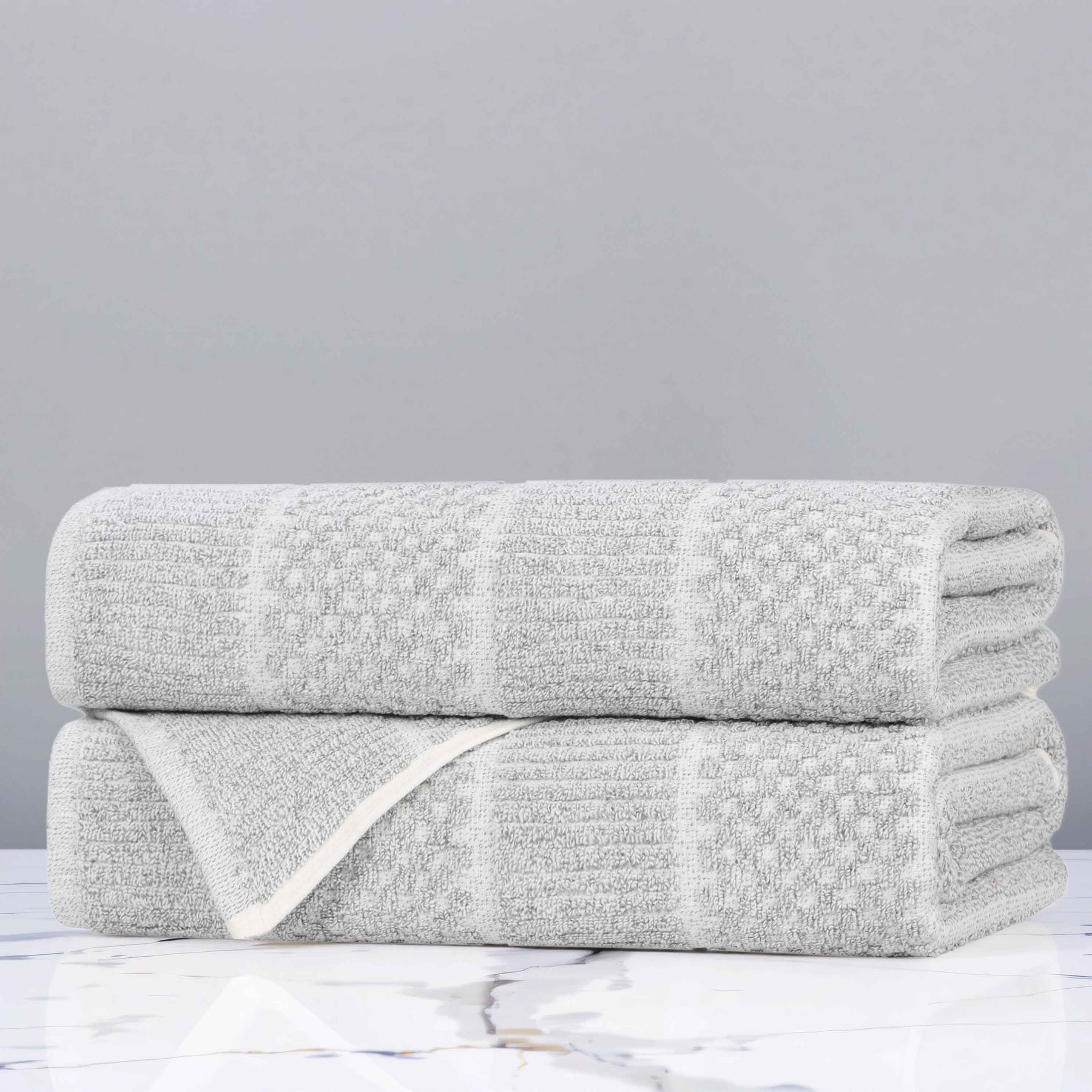 Naples Cotton Blend Textured Checkered & Ribbed Bath Towels, Set of 2