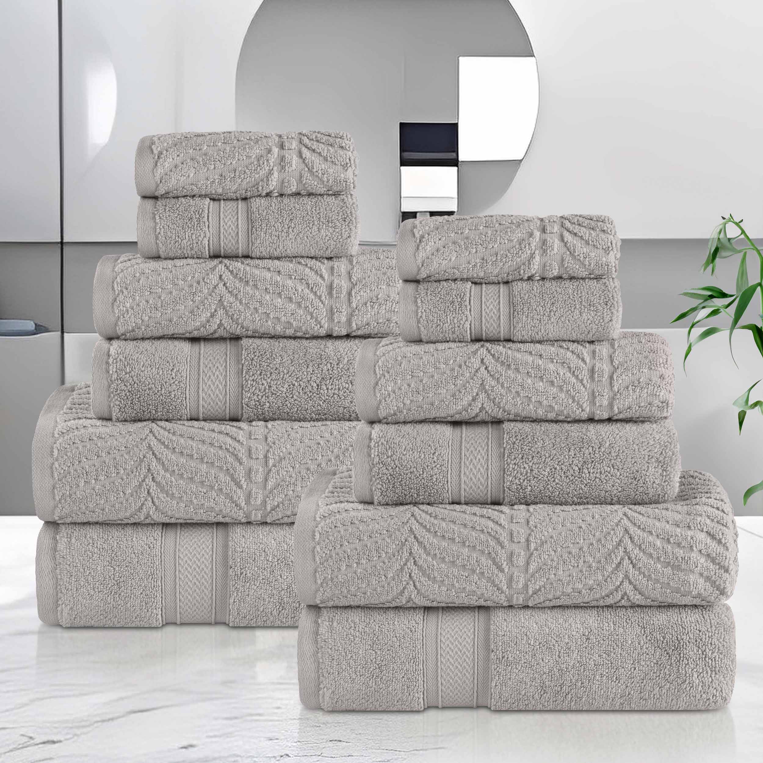 Chevron Zero Twist Solid and Jacquard Soft Cotton 12 Piece Towel Set - Towel Set by Superior