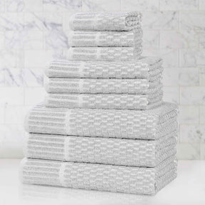 Juno Cotton Blend Textured Checkered Ribbed Border 9 Piece Towel Set