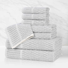 Juno Cotton Blend Textured Checkered Ribbed Border 8 Piece Towel Set