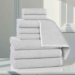 Amelia Cotton Blend Textured Diagonal Ribbed 9 Piece Towel Set