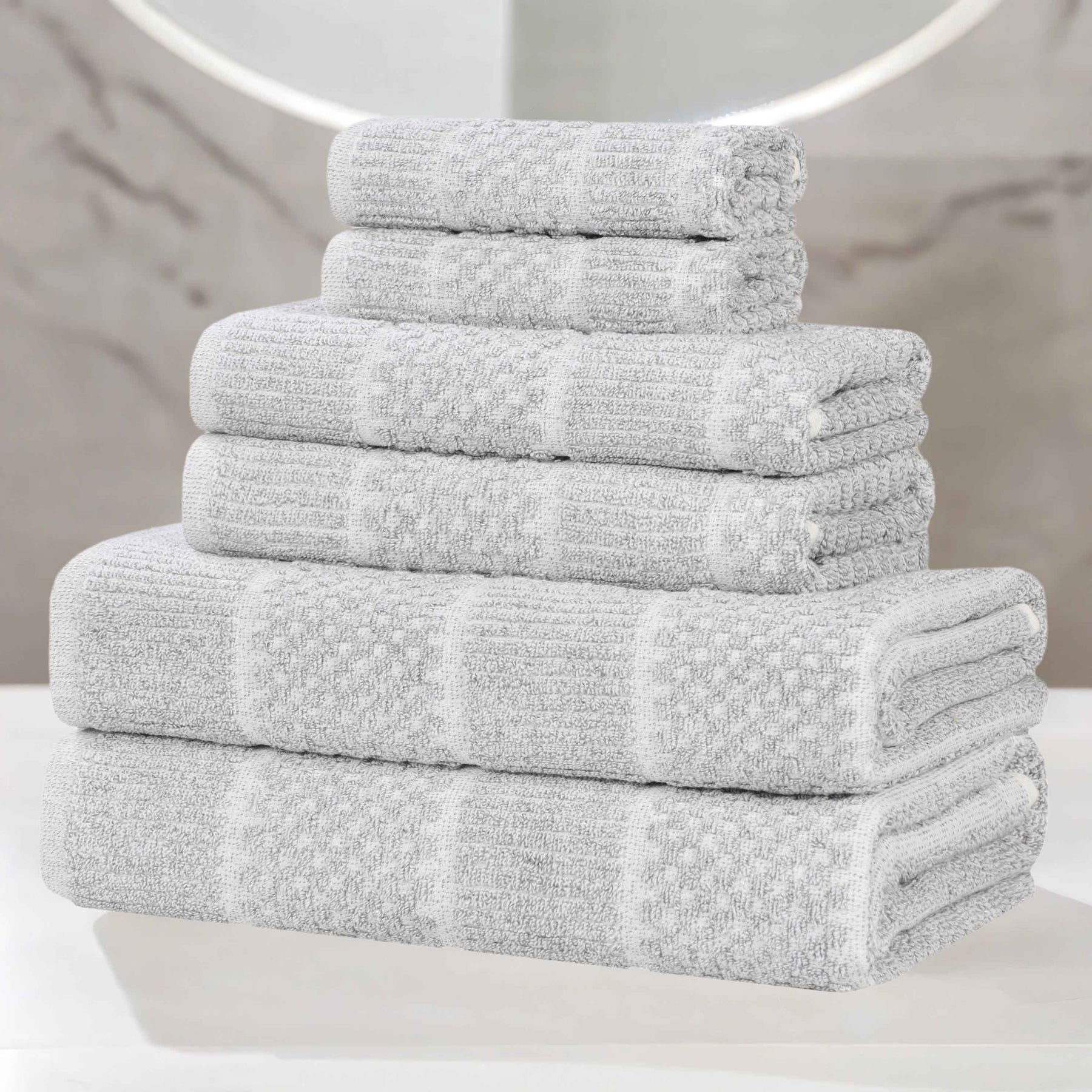 Naples Cotton Blend Textured Checkered and Ribbed 6 Piece Towel Set