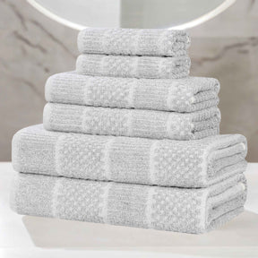 Naples Cotton Blend Textured Checkered and Ribbed 6 Piece Towel Set