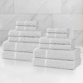 Juno Cotton Blend Textured Checkered Ribbed Border 12 Piece Towel Set