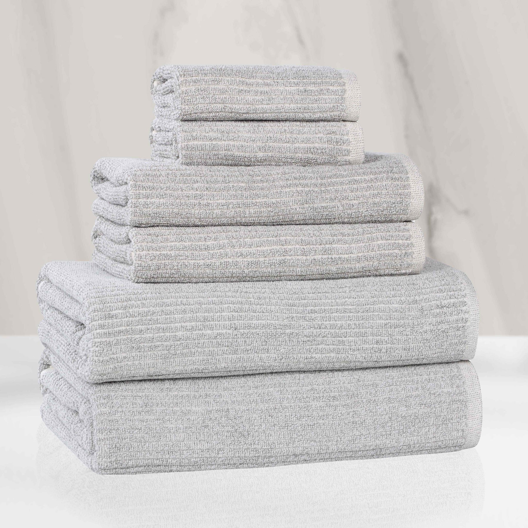 Destin Cotton Blend Medium Weight Textured Ribbed 6 Piece Towel Set