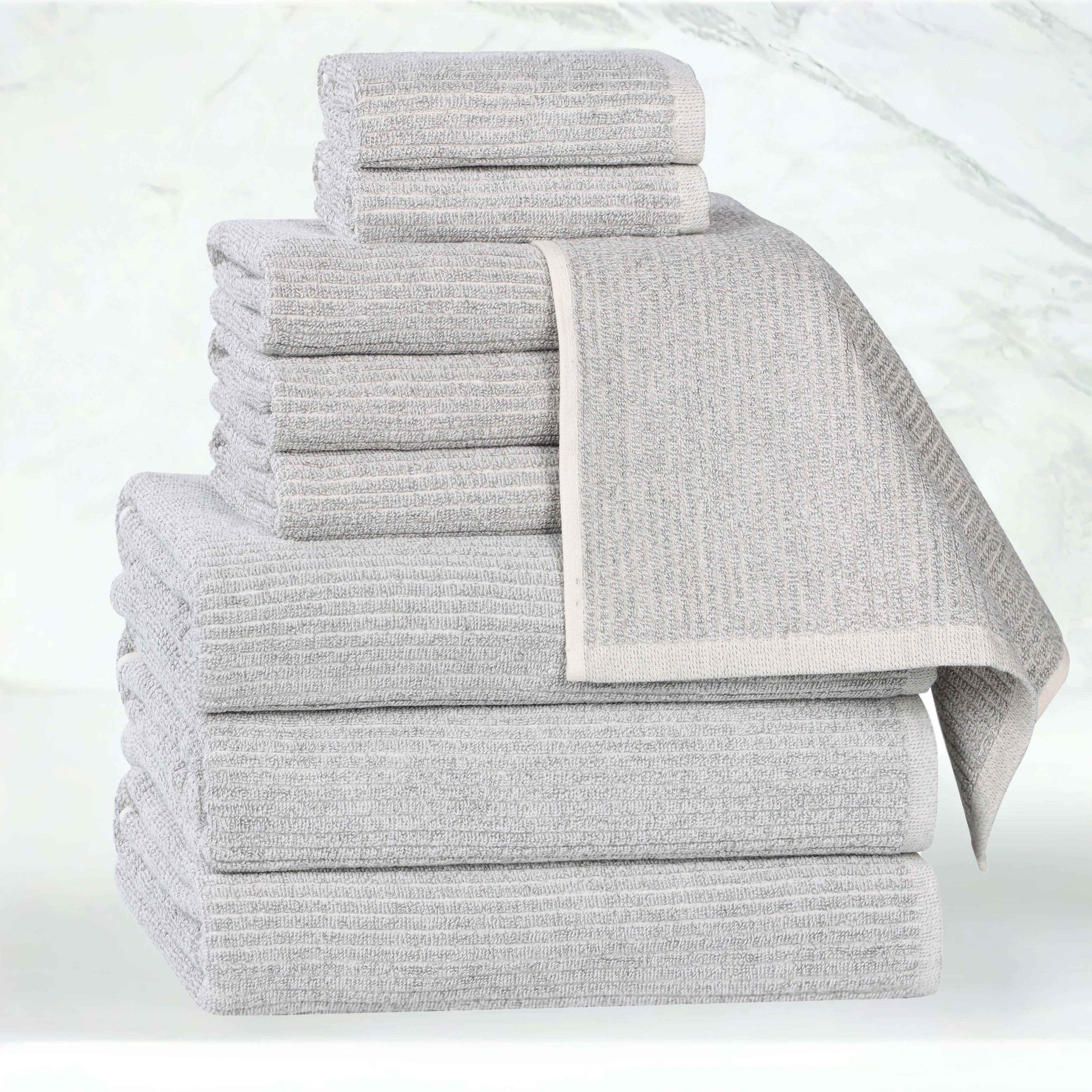 Destin Cotton Blend Medium Weight Textured Ribbed 9 Piece Towel Set