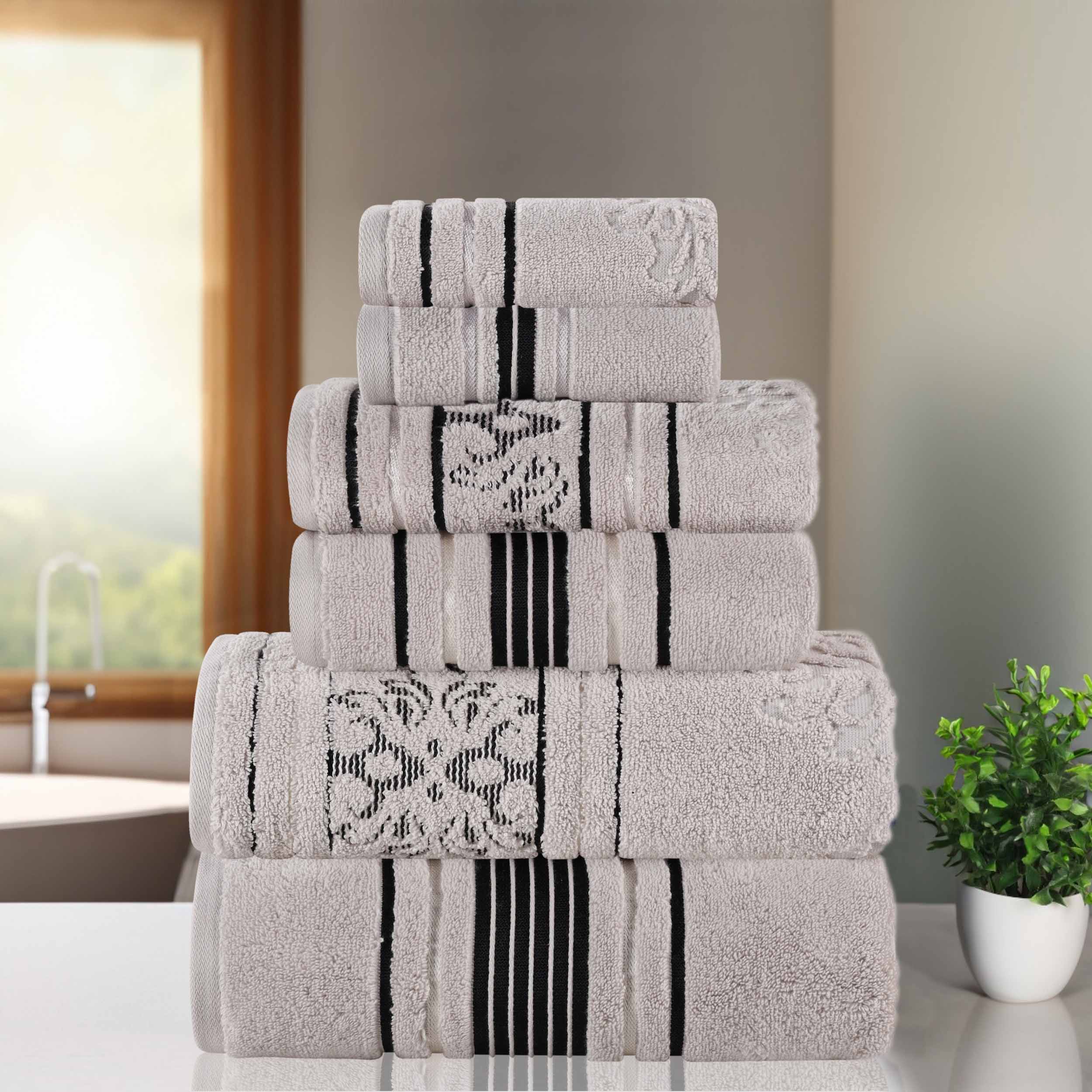 Sadie Zero Twist Cotton Solid and Jacquard Floral 6 Piece Towel Set - Towel Set by Superior