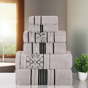 Sadie Zero Twist Cotton Solid and Jacquard Floral 6 Piece Towel Set