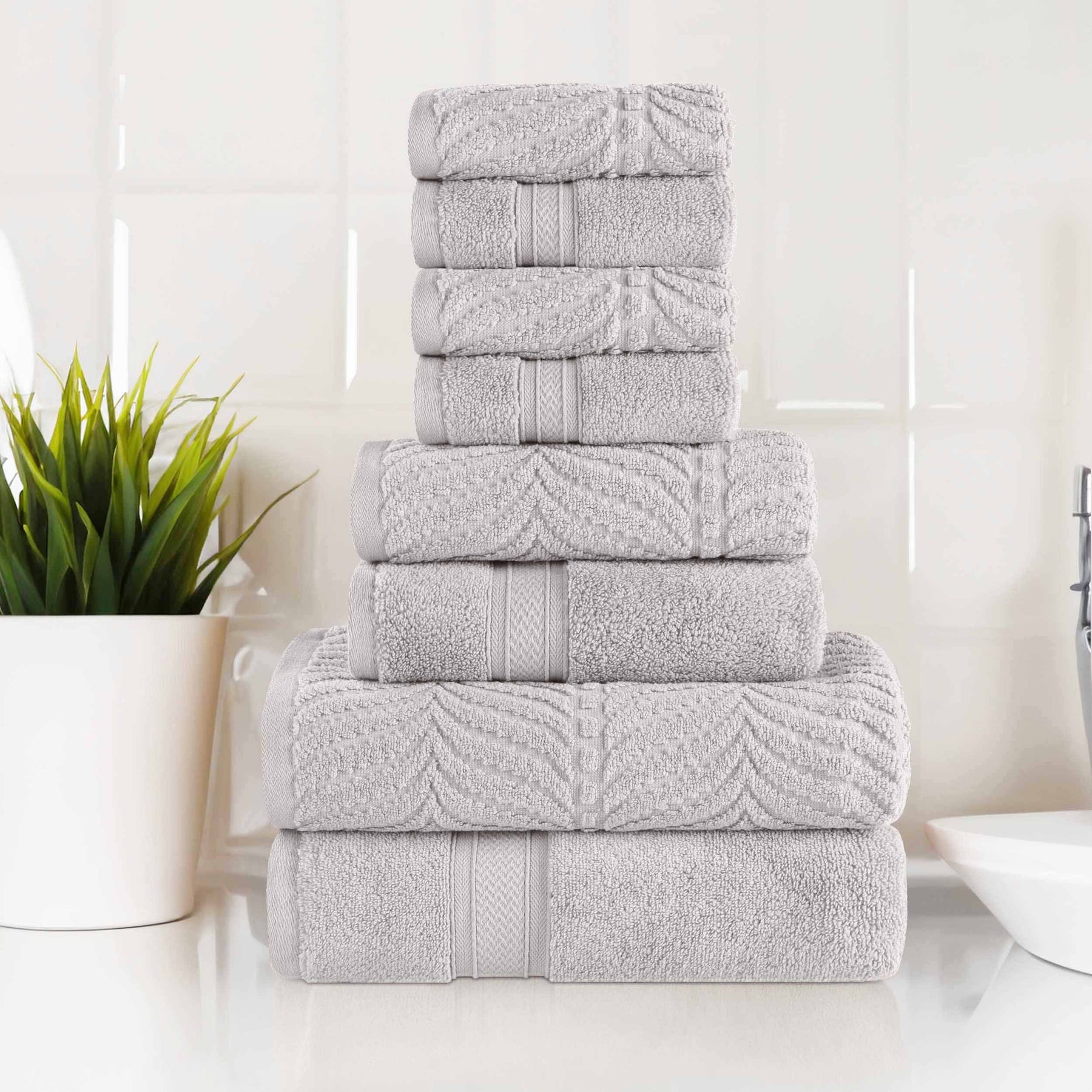 Chevron Zero Twist Solid and Jacquard Cotton 8 Piece Towel Set