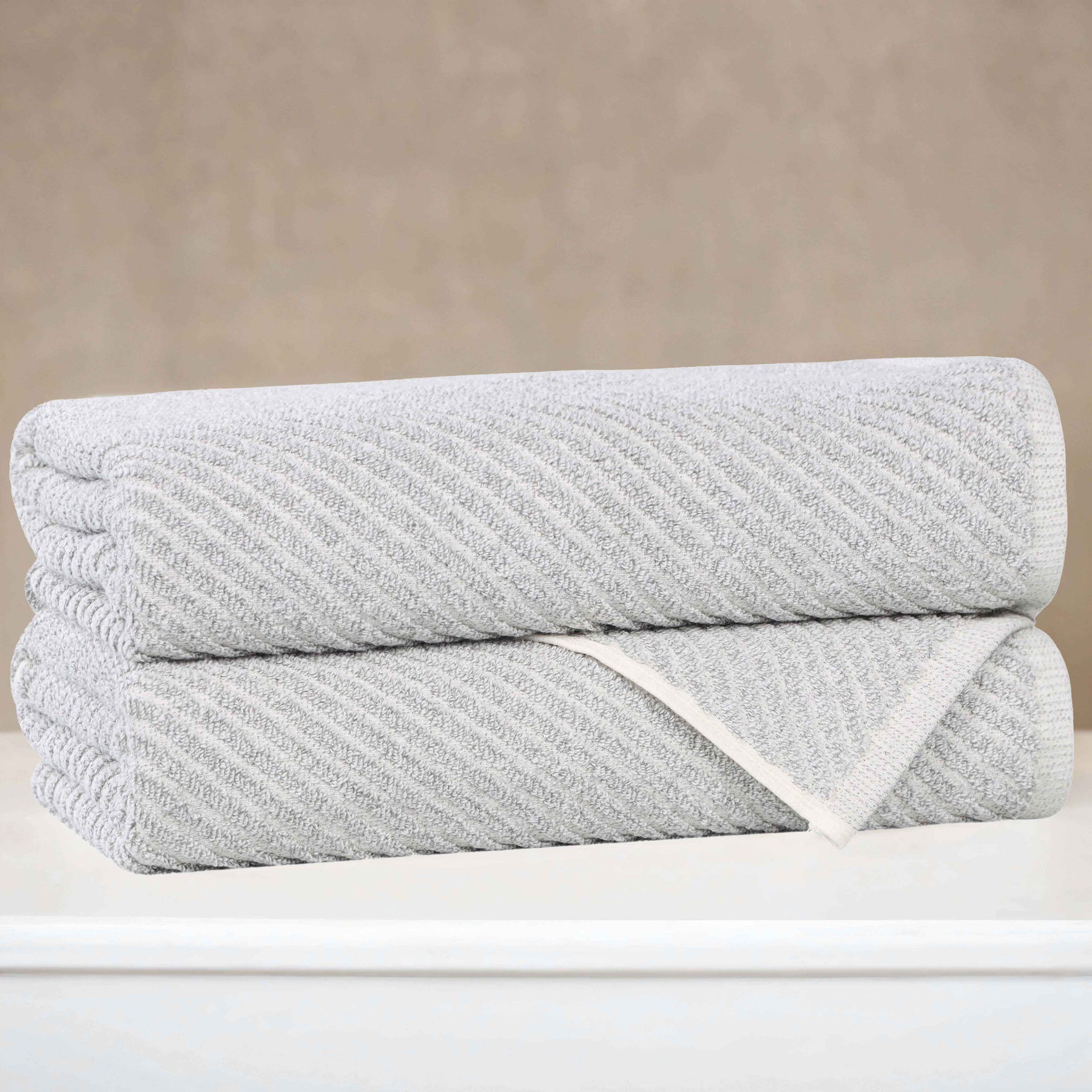 Amelia Cotton Blend Textured Diagonal Ribbed Bath Towels, Set of 2