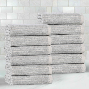 Destin Cotton Blend Textured Ribbed Face Towels Washcloths, Set of 12