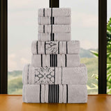 Sadie Zero Twist Cotton Solid and Jacquard Floral 8 Piece Towel Set - Towel Set by Superior