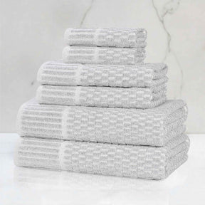 Juno Cotton Blend Textured Checkered Ribbed Border 6 Piece Towel Set