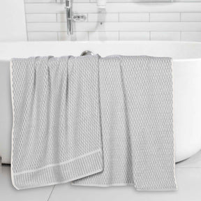 Juno Cotton Blend Textured Checkered Ribbed Border Bath Sheets, Set of 2