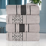 Sadie Zero Twist Cotton Solid and Jacquard Floral Bath Towel Set of 4 - Bath Towel by Superior