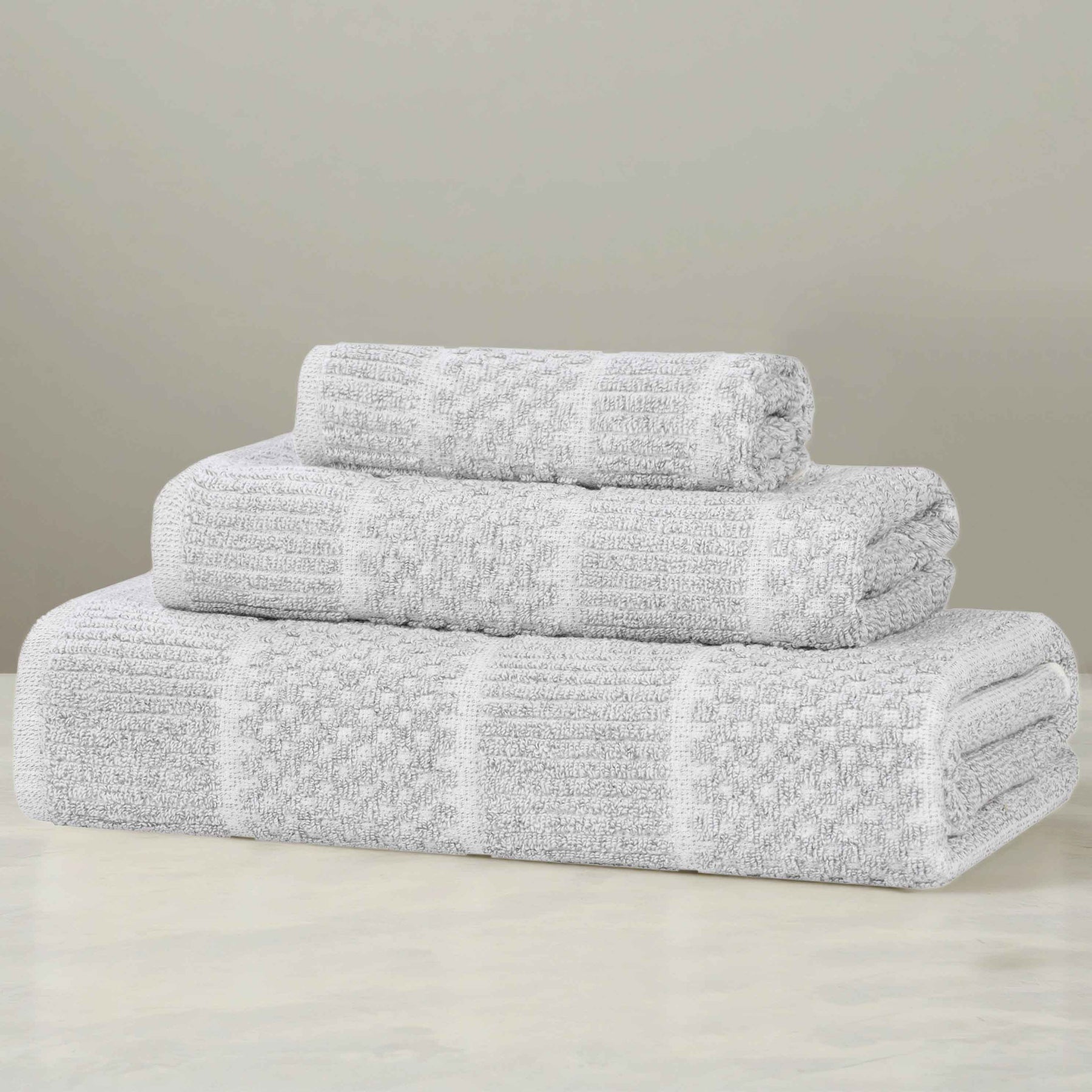 Naples Cotton Blend Textured Checkered and Ribbed 3 Piece Towel Set